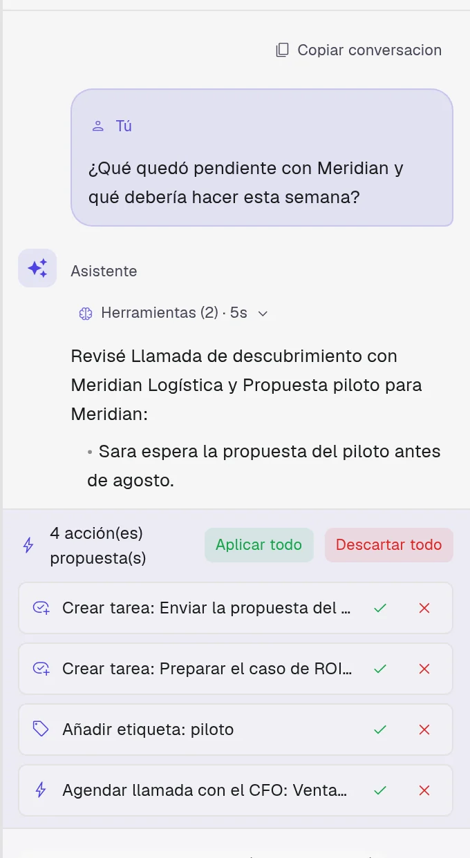 Conversa donde trabajas. Decide cada cambio.