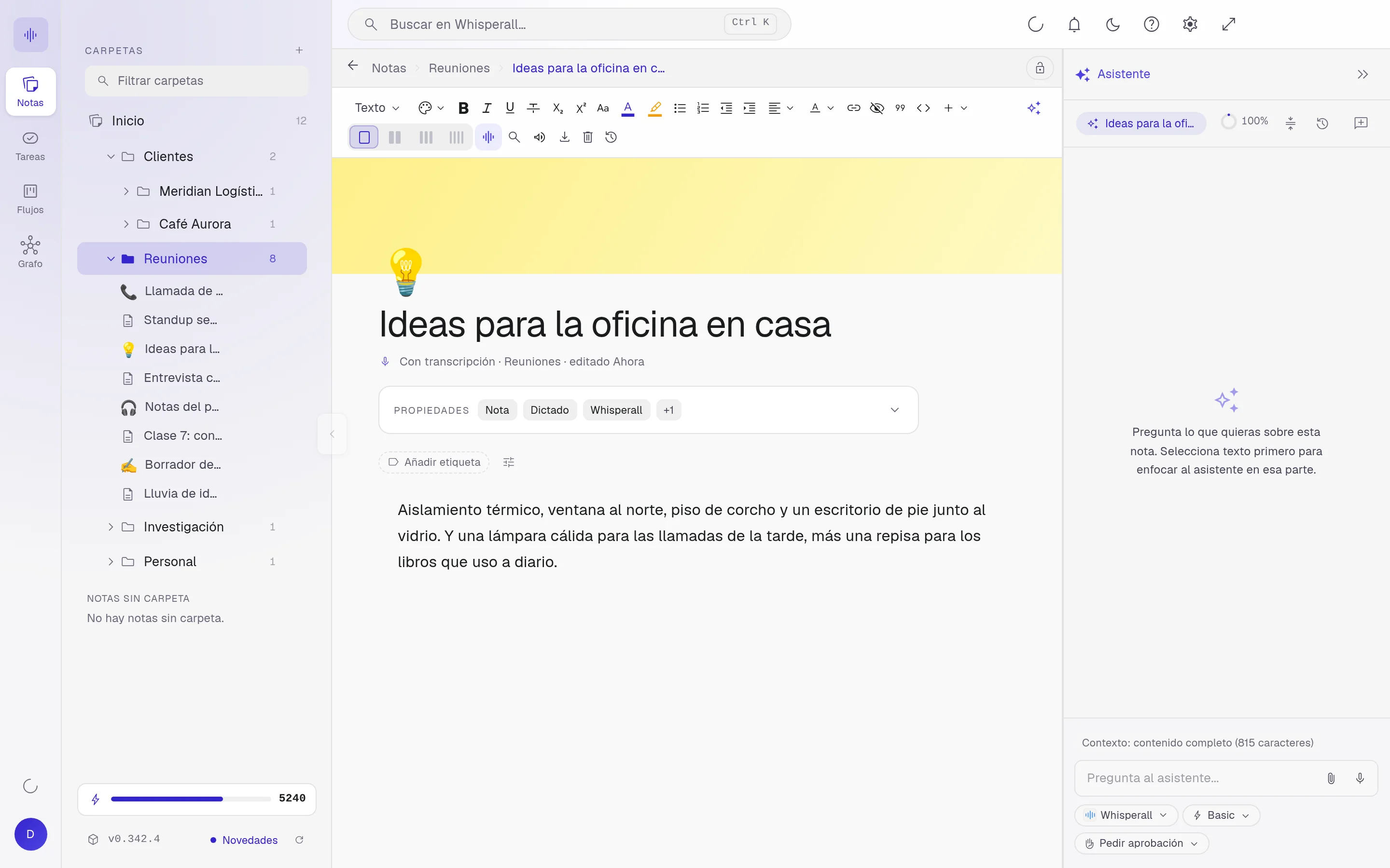 Nota de Whisperall con una idea dictada